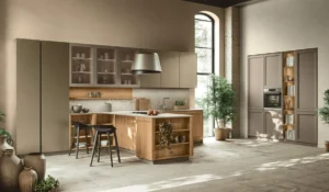 Cucina Stosa Palio con ampia penisola attrezzata con piano cottura