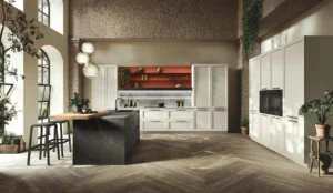 Cucina moderna Palio bianca con inserti corallo