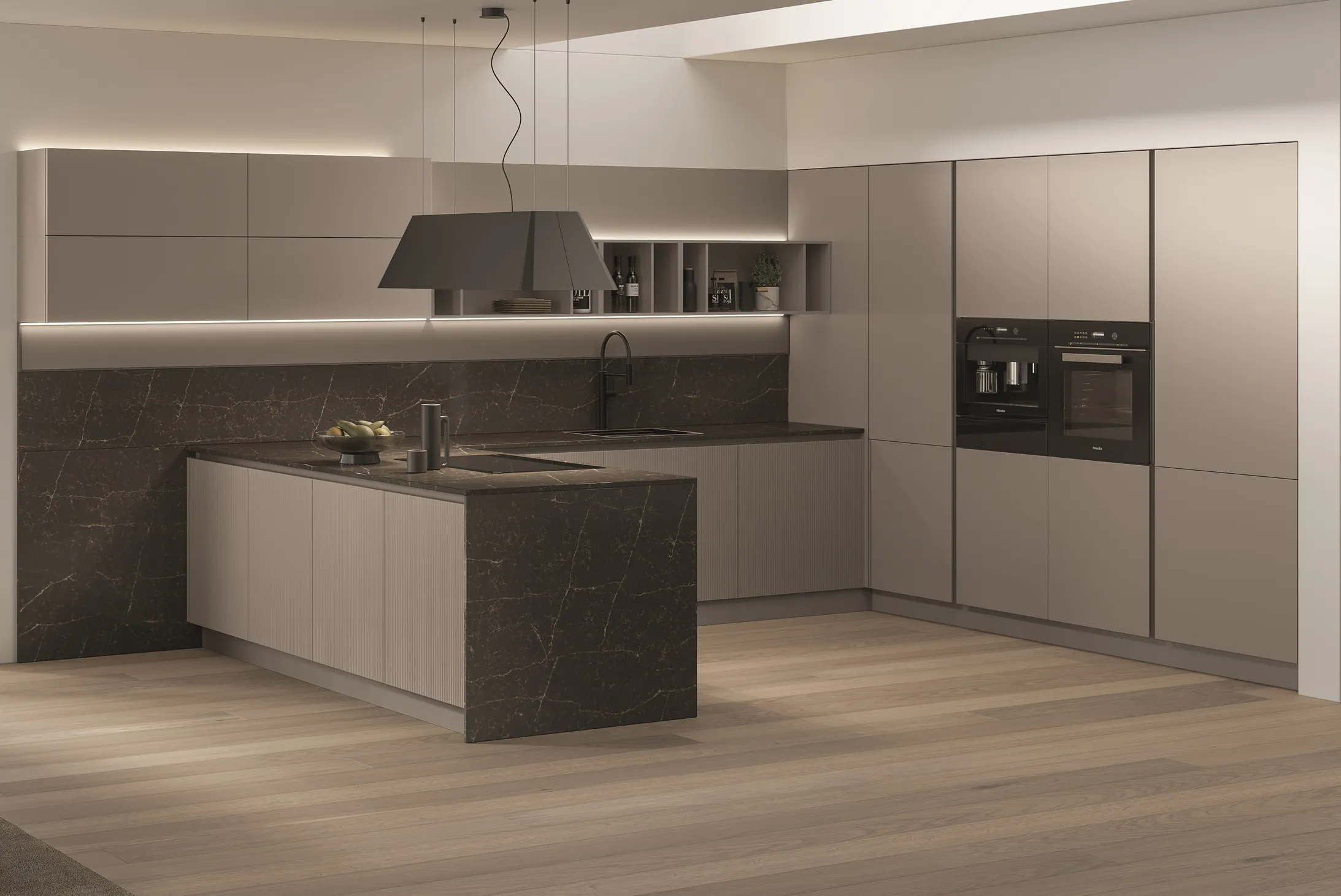 Cucina moderna Stosa color trend con ante lisce e ante fresate