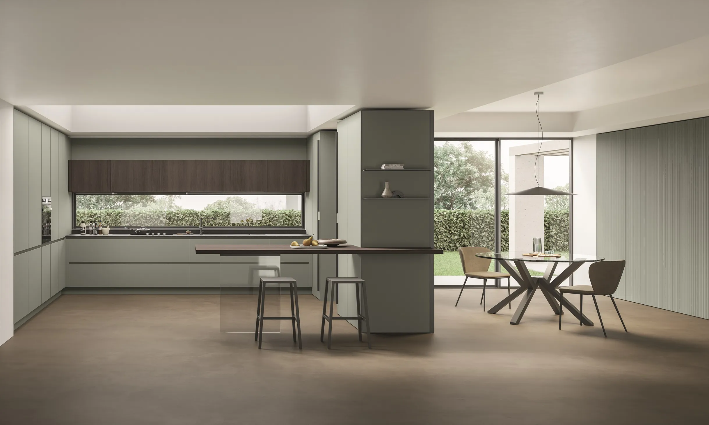 Cucina laccata verde asparago modello Color Trend di Stosa